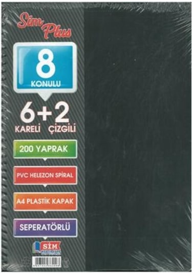 Sımplus A4 6+2 200 Yp Plastik Kapak Ayraçlı Defter A4 Siyah