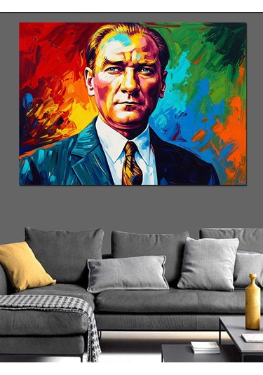 Pop Art Mustafa Kemal Atatürk Portresi Dekoratif Kanvas - Mdf Ahşap Tablo