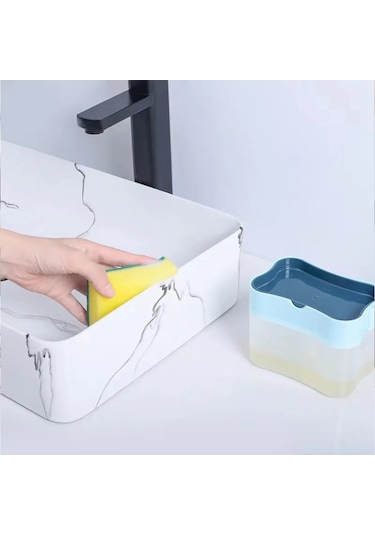 Yeni Gri Sabunluk Pompası Sünger Ile Manuel Temizleme Sıvısı Dağıtıcı Konteyner Manuel Pres Sabun Organizatör Mutfak Aracı Cocina