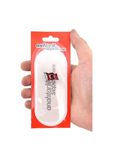Anahtarlık Sepeti Türk Bayrağı Rölyef Dalgalı Rozet 2x1,5 Cm - Nikel