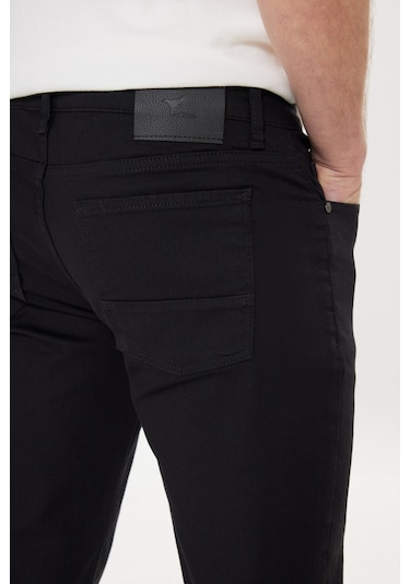 AC&Co / Altınyıldız Classics 360 Derece Her Yöne Esneyen Slim Fit Dar Kesim Diyagonal Desenli Erkek Pantolon Siyah