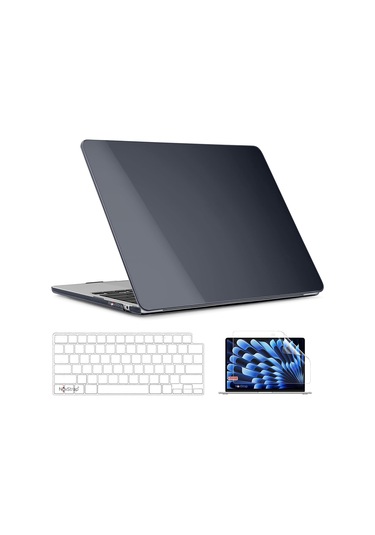 Novstrap  Macbook Air 15 İnç A2941 M2 Çip İle Uyumlu Parlak Kılıf + Şeffaf Klavye Kılıfı + Film Karışık Çok Renkli