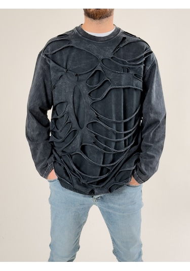 Cocopelli Street Yıkamalı Antrasit Tasarım Erkek Sweatshirt Coc2719 Antrasit