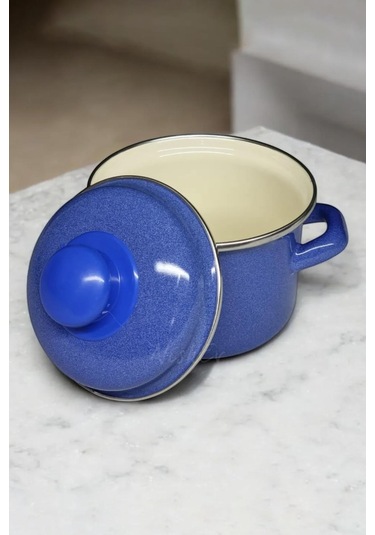 Nishev İtalyan Emaye Mini Derin Tencere 12 Cm 900 Ml Mavi Mavi
