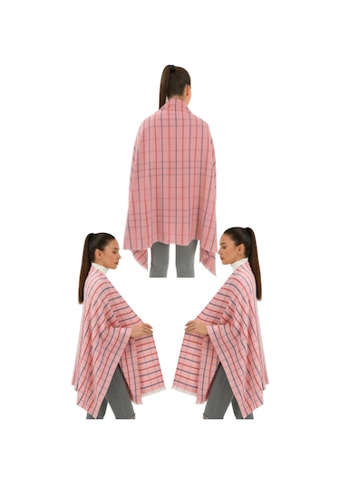 1 Adet Kadın Büyük Bedene Uygun Yumuşak Dokulu Kışlık Desenli Atkı Omuz Şalı Pembe - Kırmızı