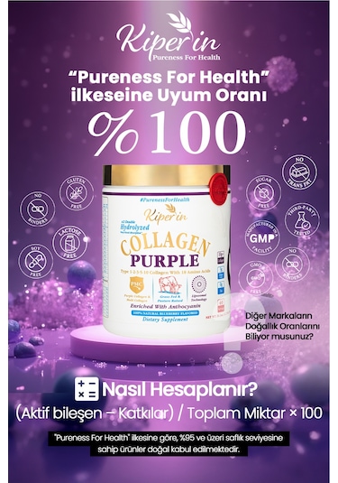 Kiperin %100 Saf Ve Doğal Mor & Çoklu Kolajen Peptitleri İçeren Lipozomal Teknoloji Diyet Takviyesi 576gr