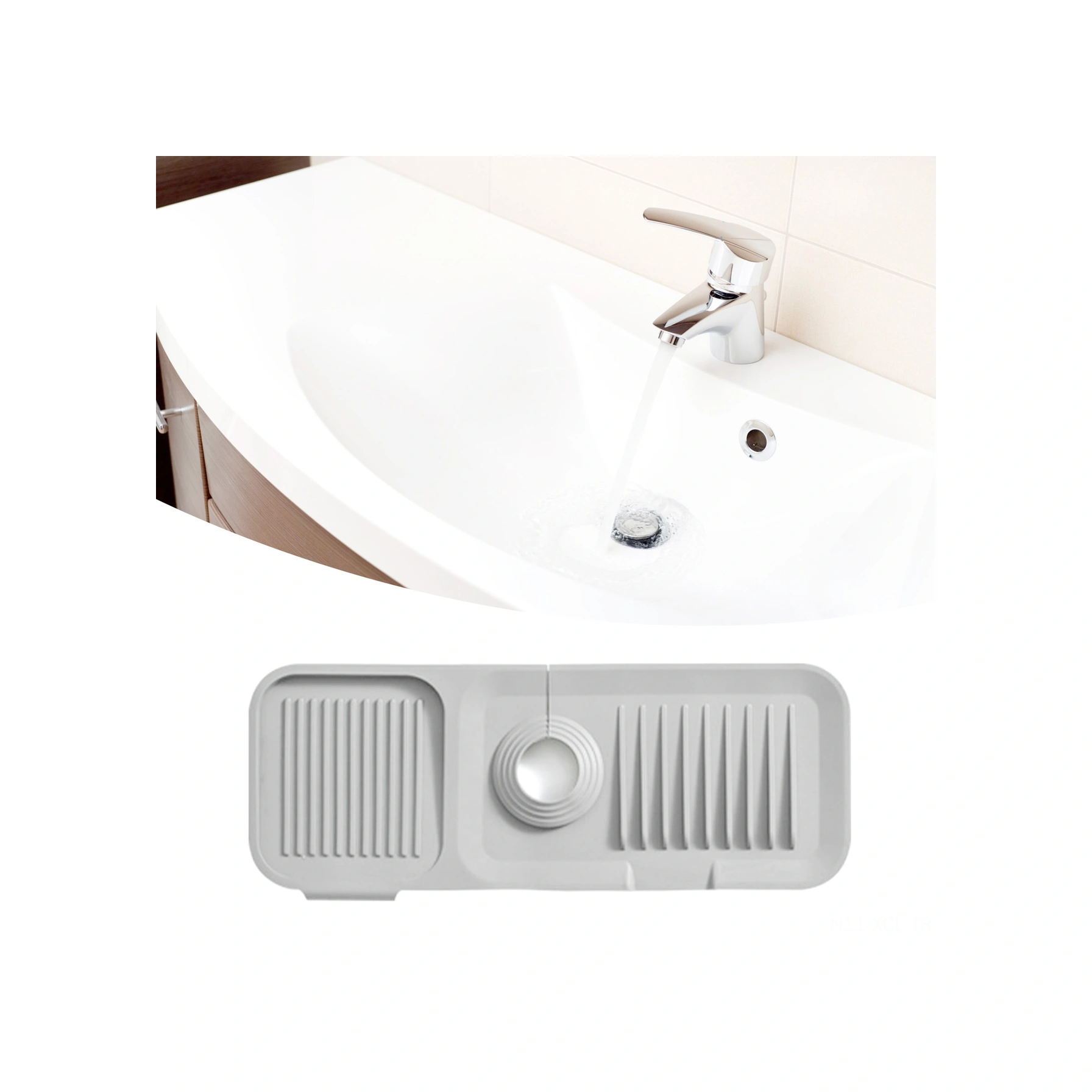 Konesam Silikon Lavabo Koruyucu Mat - Su Sızıntısını Engeller, Mutfak Tezgahını Kuru Tutar - Derin Gri 37x14cm Koyu Gri