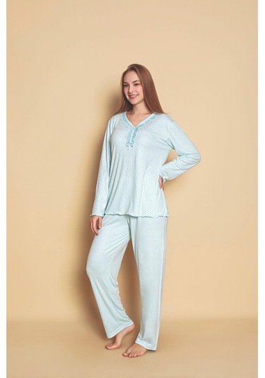 Yüksek Kalite Bambu İnterlok Kadın Pijama Takımı P5046 Açık Mavi