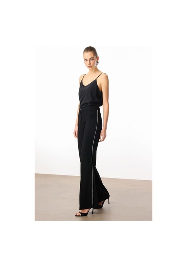 Moda İlgi Kadın Yanları Şerit Swaroski Pantolon 5008 Siyah Siyah