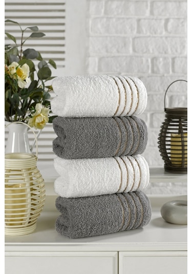Casnack Diana Havlu Seti 4'lü 800gr. 50x90cm - Krem-antrasit