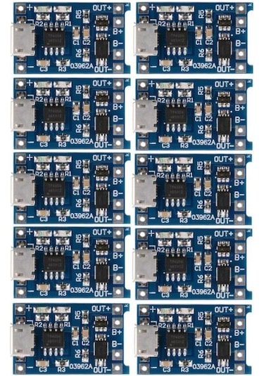 Tp4056 Micro Usb 1s 3.7v Lipo, Li-ion Pil Bms Korumalı Şarj Devresi - 10 Adet