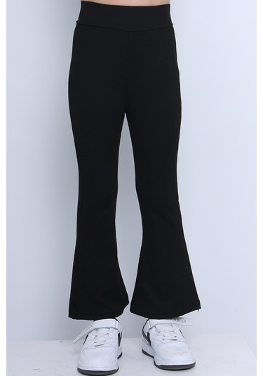 Kız Çocuk Tayt İspanyol Paça Düz Renk D17 Siyah