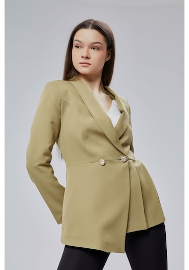 Haki Regular Fit Pile Detaylı Blazer Ceket Haki