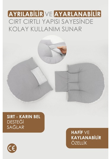 Hamile Uyku Yastığı , Ayarlanabilir, Bel , Emzirme Ve Oturma Destek Yastığı Gri