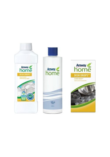 Amway Home Dish Drops Konsantre Sıvı Bulaşık Deterjanı 1 L + Dish Drops Ovma Teli 4 Adet + Ölçek Şişesi 500 ML
