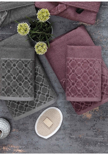 Güvenal Hayal 12 Parça Kutulu Jakarlı Bornoz Takımı Bornoz Havlu & Havlu Seti Banyo Çeyiz Seti 8 Çok Renkli