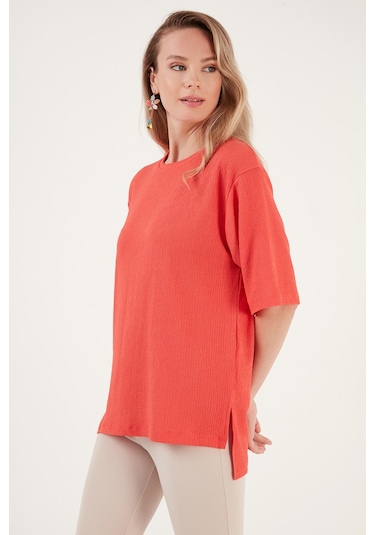 Lela Bisiklet Yaka Yırtmaç Detaylı Bürümcük Kumaş Bayan Bluz 5865365 Nar Çiçeği Lela Bisiklet Yaka Yırtmaç Detaylı Bürümcük Kumaş Bayan Bluz 5865365 Nar Çiçeği