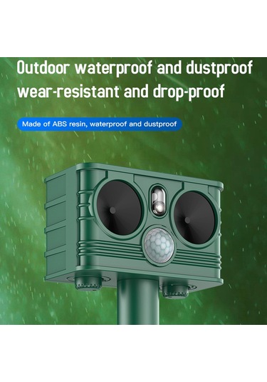 Youtek Solar Güçlü Ultrasonik Hayvan Kovucu - Lazer+led Işık+entegre Li-poly Batarya, 5 Mod, 120 Derece Geniş Açı, Ip54 Su Geçirmez, Koyu Yeşil