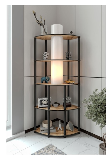 Ravilo Conrad Çift Yön Kullanım Raflı Köşe Lambader Meşe