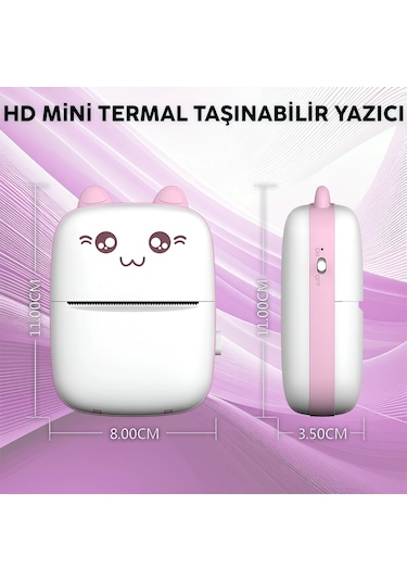 Steep Solid C9 Mini Fotoğraf Yazıcı Kablosuz Baskı Makinesi Apple Uyumlu iOS Android Termal Printer Pembe