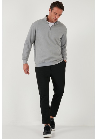 Buratti Pamuklu Regular Fit Yarım Fermuarlı Dik Yaka Erkek Sweat 5905716 Gri