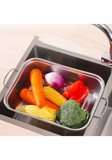 Rocco Gümüş Paslanmaz Çelik Kevgir Karıştırma Kasesi Salata Makarna Sebze Meyve Süzgeç 22x30 Cm Çelik