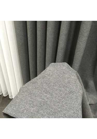 Perdefony Keten Fon Perde Koyu Gri