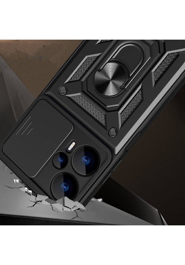 Xiaomi Poco F5 Kılıf Manyetik Standlı Kamera Korumalı Yüzüklü Zırh Tank Kılıf Koruyucu Kapak