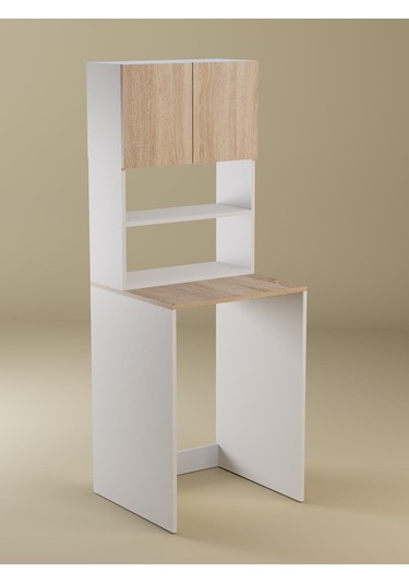 %100mdf Çamaşır Ve Kurutma Makinesi Dolabı, 3 Raflı Kapaklı Çamaşır Makinesi Üstü Dolabı Sonoma-beyaz Sonoma - Beyaz