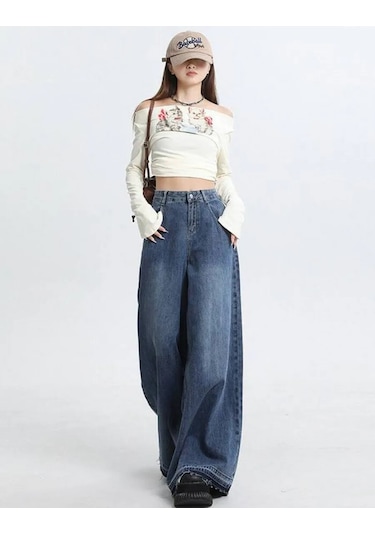 Y2k Oversize Buggy Geniş Ve Düz Çıkan Kot Pantolonlar 431616203 Mavi