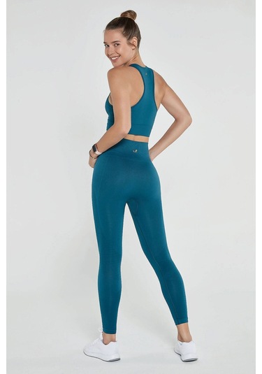 Jerf Gela Yüksek Bel Esnek Ve Toparlayıcı Spor Taytı Petrol