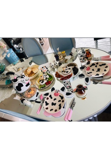 Inek Ahşap Supla - Amerikan Servis - Tabak Altı Çok Renkli