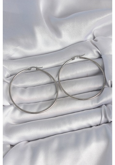 316 Çelik Gümüş Renk 53 Mm Halka Model Kadın Küpe Çok Renkli