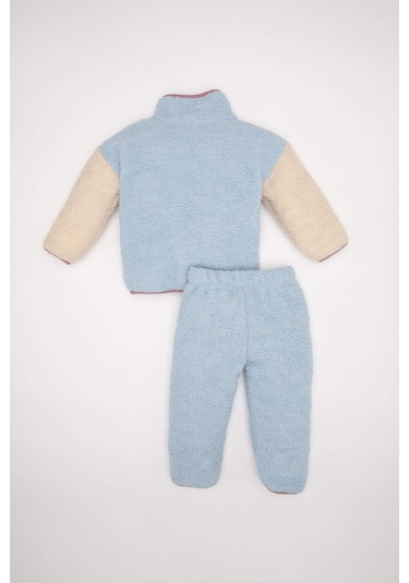 DeFacto Kız Bebek 2'li Takım Pelüş Fermuarlı Dik Yaka Sweatshirt Beli Lastikli Alt D6706A524WNBE216