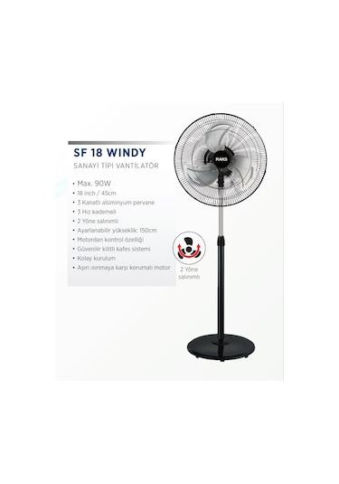 Raks SF 18 Windy Sanayi Tipi Ayaklı Vantilatör