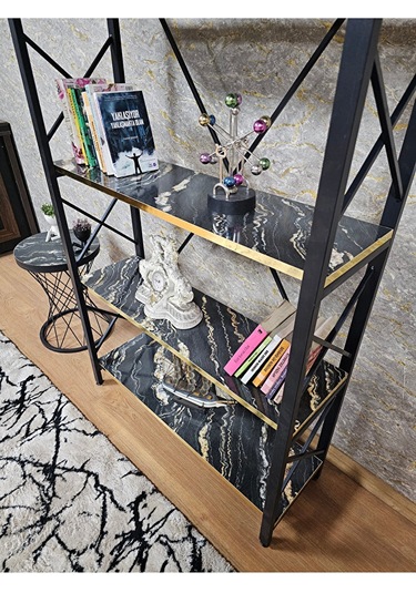 Siyah Boyalı Kitaplık - 5 Raflı Suntalem Lüks Kitaplık Luanda Gol Çok Renkli