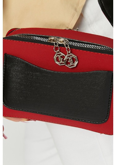 Morpelikan Kırmızı Kabartma İki Bölmeli Kadın Omuz Çantası Kırmızı