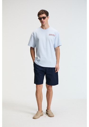 Grimelange YUM Erkek Oversize Baskılı Yuvarlak Yaka Mavi T-Shirt