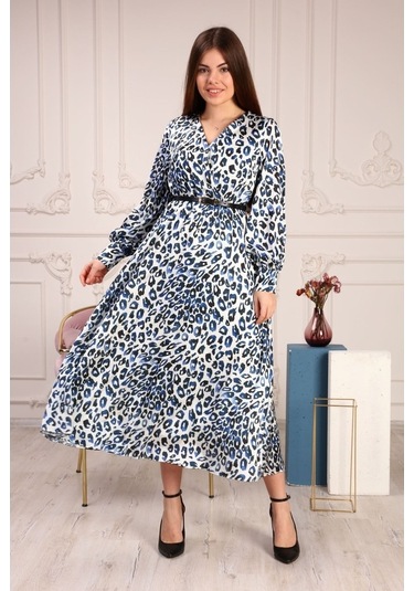 Aymeravm - Leopar Desenli Kadın Elbise - Saten0403Ga