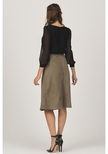 Shahiqa Kadın Önü Çıtçıtlı Suni Süet Etek