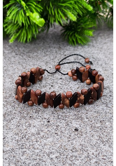 Başak Model Kuka Bileklik Bileğe Ayarlanabilir Unisex Bileklik Bt005 Kahverengi