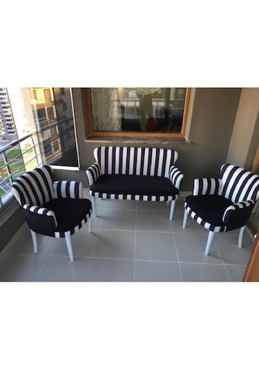 Kayser Home Çay Seti Koltuk Takımı Ofis Bahçe Balkon Oturma Grubu Berjer Zebra Beyaz Ayak Zebra Beyaz