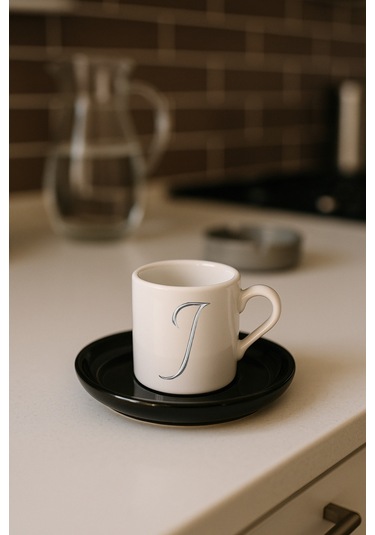Türk Kahvesi Fincanı Siyah Altlık Harf, Espresso Fincanı Siyah Altlık Harf Siyah