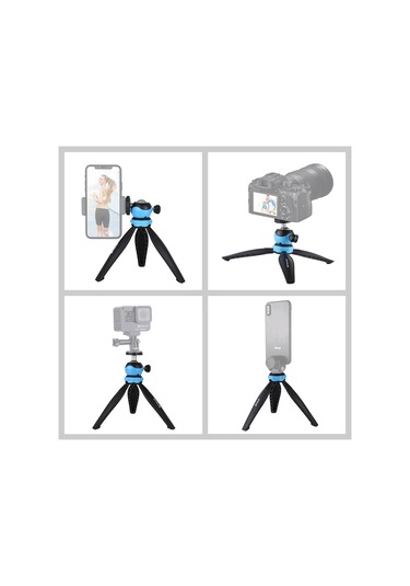 Akıllı Telefonlar, Gopro, Dslr Fotoğraf Makineleri İçin 360 Derece Top Başlı Puluz 20cm Cep Plastik Tripod Dağı Mavi