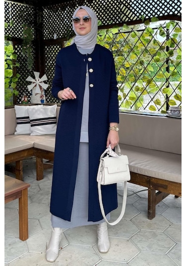 Sinem Çelik Örme Triko Hırka Lacivert Çok Renkli