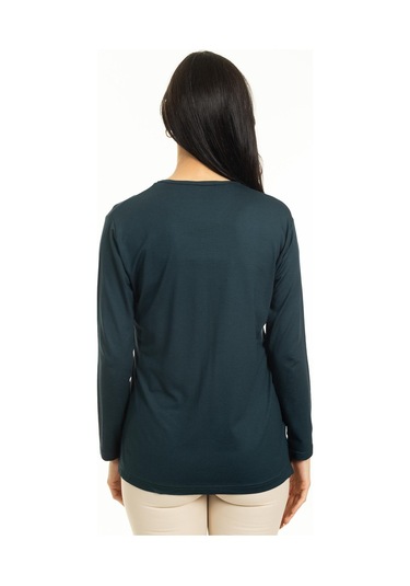 Yeni Sezon Kadın Orta Yaş ve Üzeri Yeni Desen Triko Yaka Likralı Anne Penye Bluz 30520-Yeşil