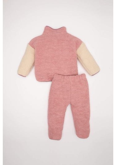 DeFacto Kız Bebek 2'li Takım Pelüş Fermuarlı Dik Yaka Sweatshirt Beli Lastikli Alt D6706A524WNBR80
