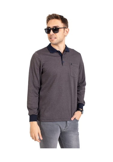 Erkek Orta Yaş ve Üzeri Polo Yaka Cepli Uzun Kollu Fitilli Mevsimlik Sweatshirt 1219-Kahve Rengi-Kahve Rengi Kahverengi