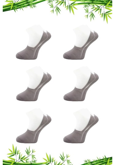 Bambu Erkek Babet Gri Çorap Dikişsiz Görünmez Kaydırmaz Topuk Silikonlu 6'lı Paket Gri
