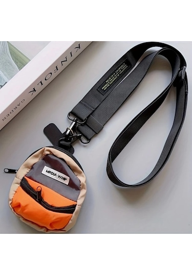 Elmpaly 2'li Set Renkli Mini Kartlık + Telefon Askısı, Siyah+turuncu Kahverengi Sırt Çantası
